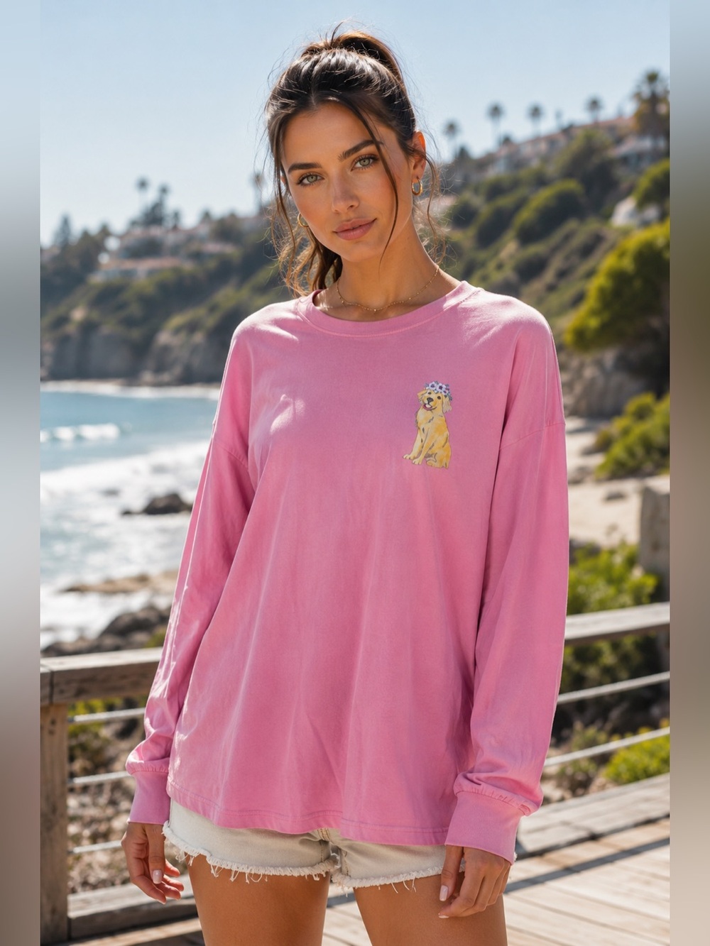 Charming Pink Kindness Dog Long Sleeve Tee